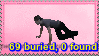 Pink stamp of jerma breakdancing, with the text "69 buried, 0 found" below. The text is slightly off center, and is yellow with a blue outline.